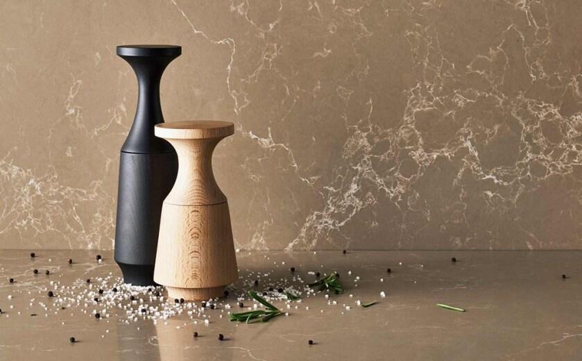 Salt and pepper shaker against a caesarstone quartz worktop background